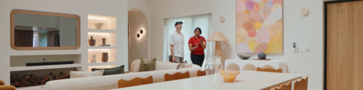 beautiful kitchen with two people in 